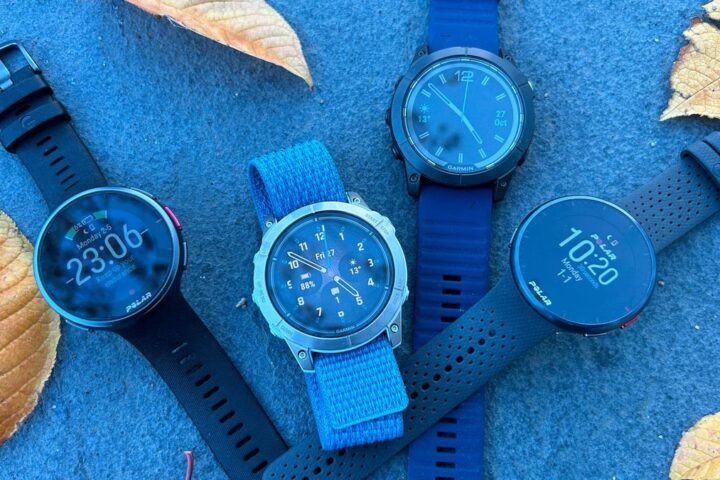 Four sports watches: Polar Vantage V2, Garmin Epix Pro, Garmin Enduro 2, Polar Pacer Pro