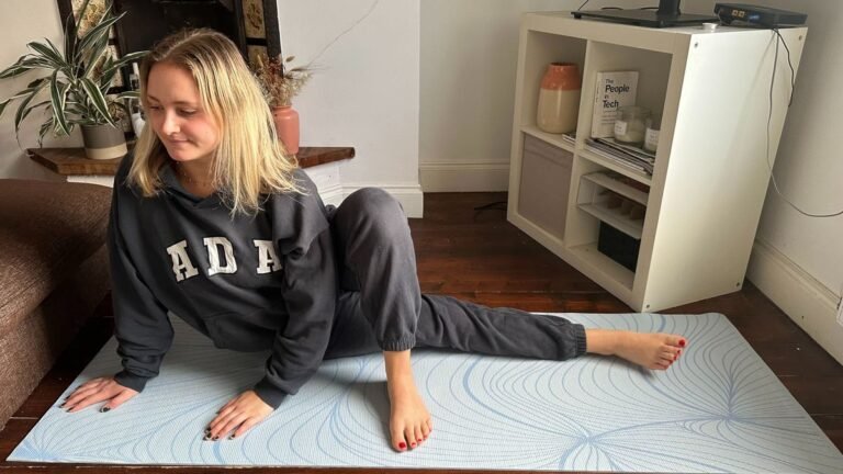 Author performs a hip stretch