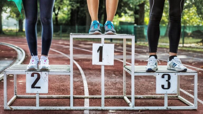 Close up of runners&rsquo; feet on a podium